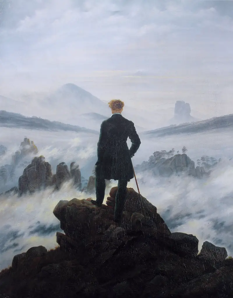 Vagabond au-dessus de la mer de brouillard de Caspar David Friedrich